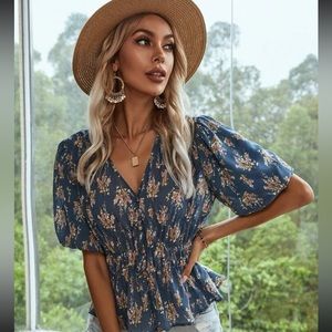 Sheer blue floral top